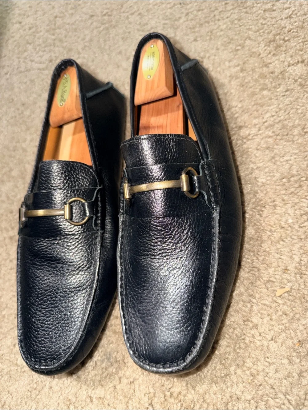 Men’s Black Leather Horsebit Driving Loafers Moc Toe Brazil Size 12M